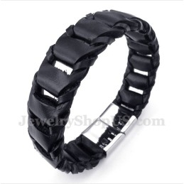 Pulsera De Cuero Negro De Titanio Para Hombre