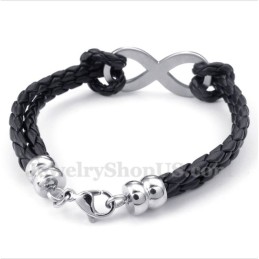 Pulsera De Cuero Con Símbolo De Infinito De Titanio Para Hombre