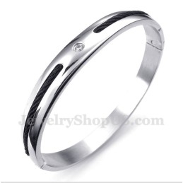 Pulsera De Titanio Con Diamantes Y Cable Negro Para Hombre