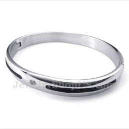 Pulsera De Titanio Con Diamantes Y Cable Negro Para Hombre