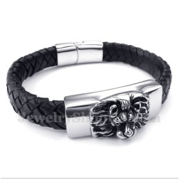 Pulsera De Cuero Con Cabeza De León De Titanio Para Hombre