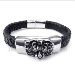 Pulsera De Cuero Con Cabeza De León De Titanio Para Hombre