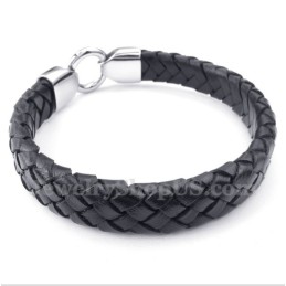 Pulsera De Cuero Negro De Titanio Para Hombre