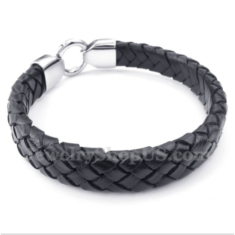 Pulsera De Cuero Negro De Titanio Para Hombre Pulsera De Cuero Negro De Titanio Para Hombre