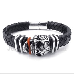 Pulsera De Titanio Con Calavera De Cuero Para Hombre