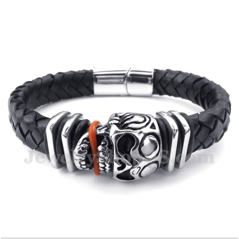 Pulsera De Titanio Con Calavera De Cuero Para Hombre Pulsera De Titanio Con Calavera De Cuero Para Hombre