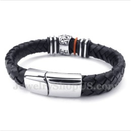 Pulsera De Titanio Con Calavera De Cuero Para Hombre