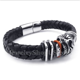 Pulsera De Titanio Con Calavera De Cuero Para Hombre