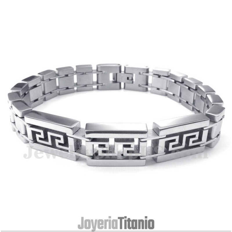 Pulsera De Titanio Con Diseño De Meandro Griego Para Hombre