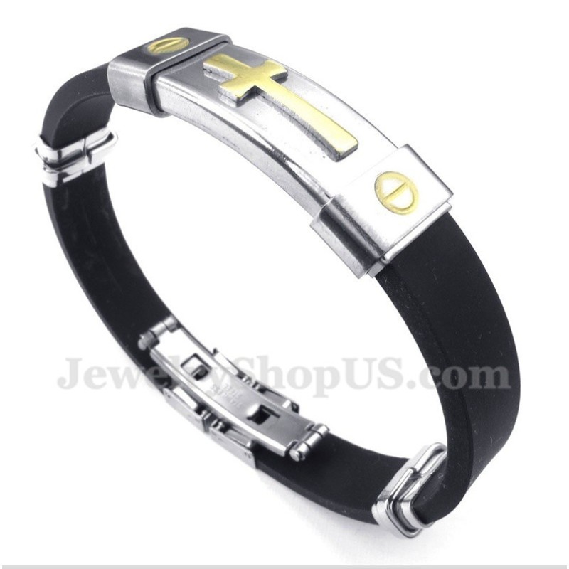 Pulsera Cruzada De Caucho Y Titanio Para Hombre Pulsera Cruzada De Caucho Y Titanio Para Hombre
