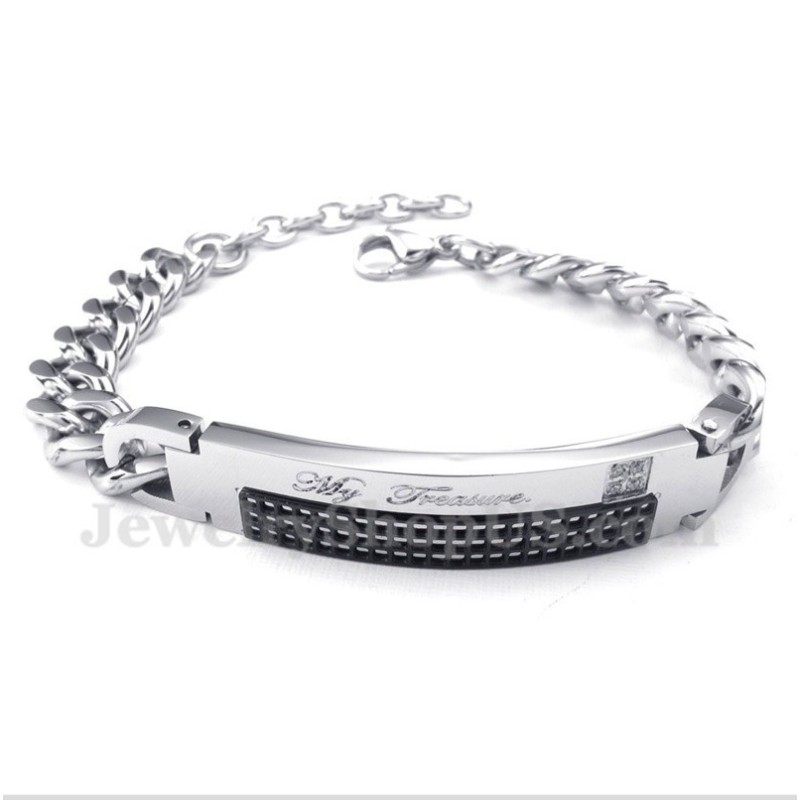 Pulsera De Titanio Con Diamantes Negros Para Hombre