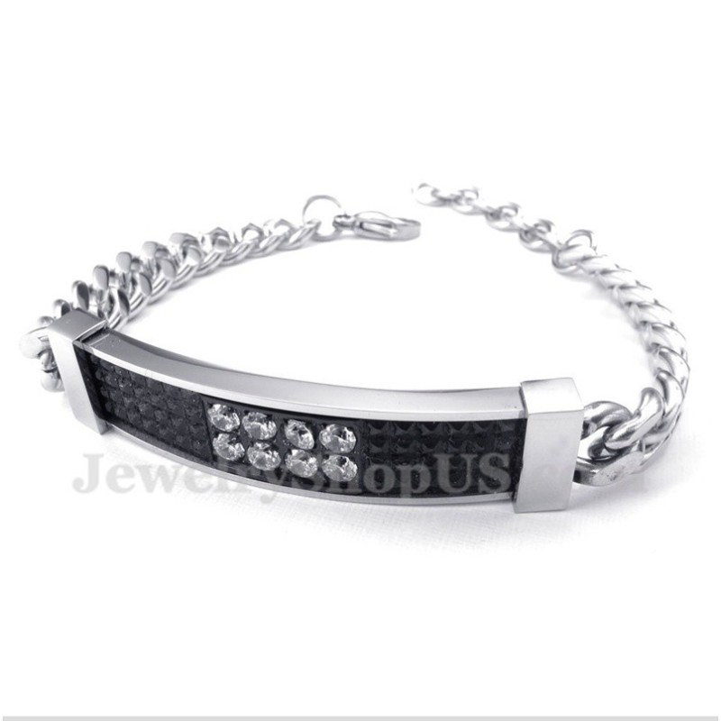 Pulsera De Titanio Con Diamantes Negros Para Hombre Pulsera De Titanio Con Diamantes Negros Para Hombre