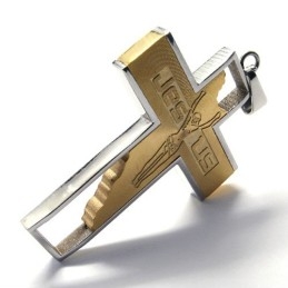 Colgante De Titanio Con Cruz De Jesús (Dorado)
