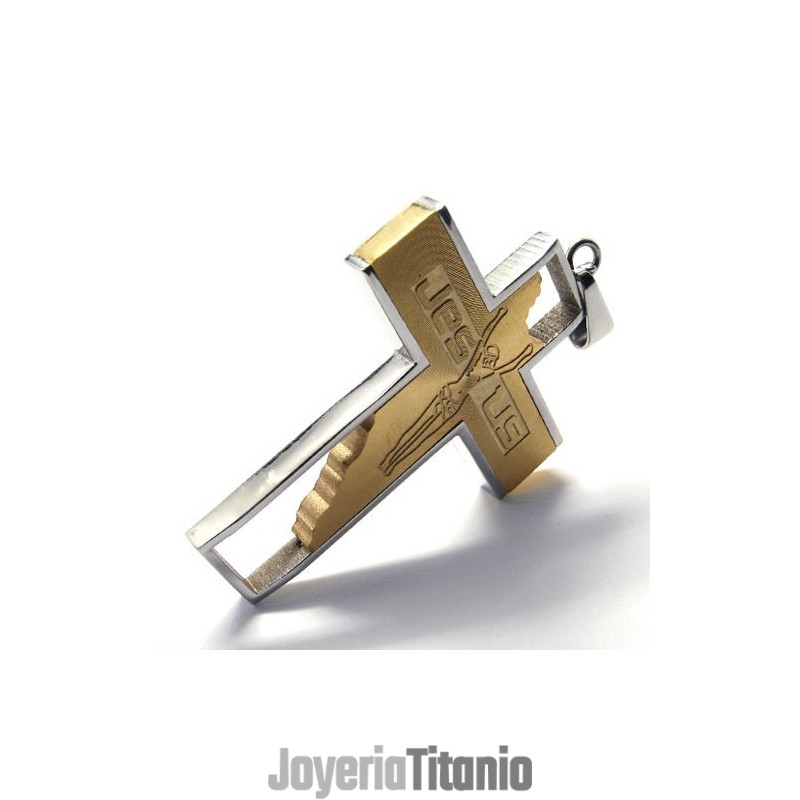 Colgante De Titanio Con Cruz De Jesús (Dorado)