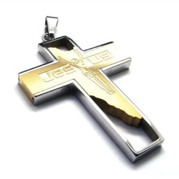 Colgante De Titanio Con Cruz De Jesús (Dorado)