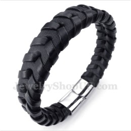 Pulsera De Titanio Y Cuero Para Hombre