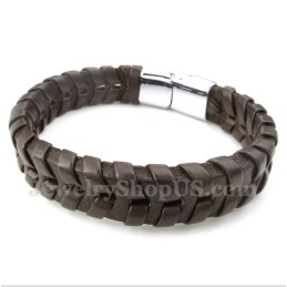Pulsera De Titanio Y Cuero Para Hombre