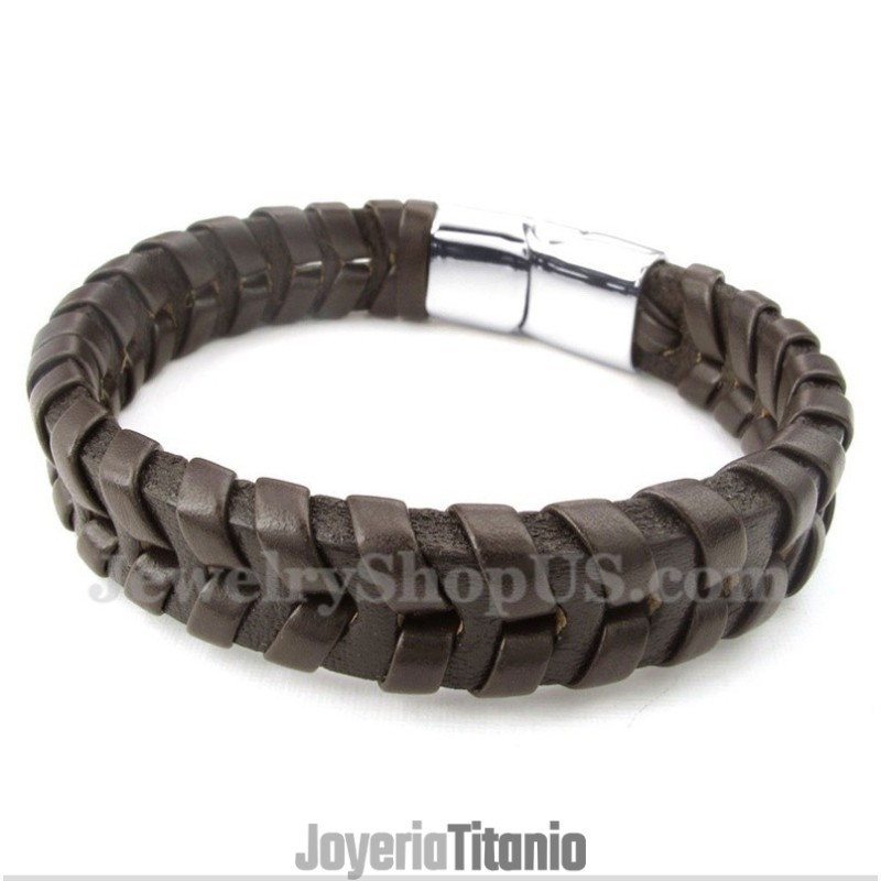 Pulsera De Titanio Y Cuero Para Hombre Pulsera De Titanio Y Cuero Para Hombre