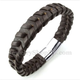Pulsera De Titanio Y Cuero Para Hombre