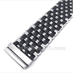 Pulsera De Titanio Y Cuero Para Hombre