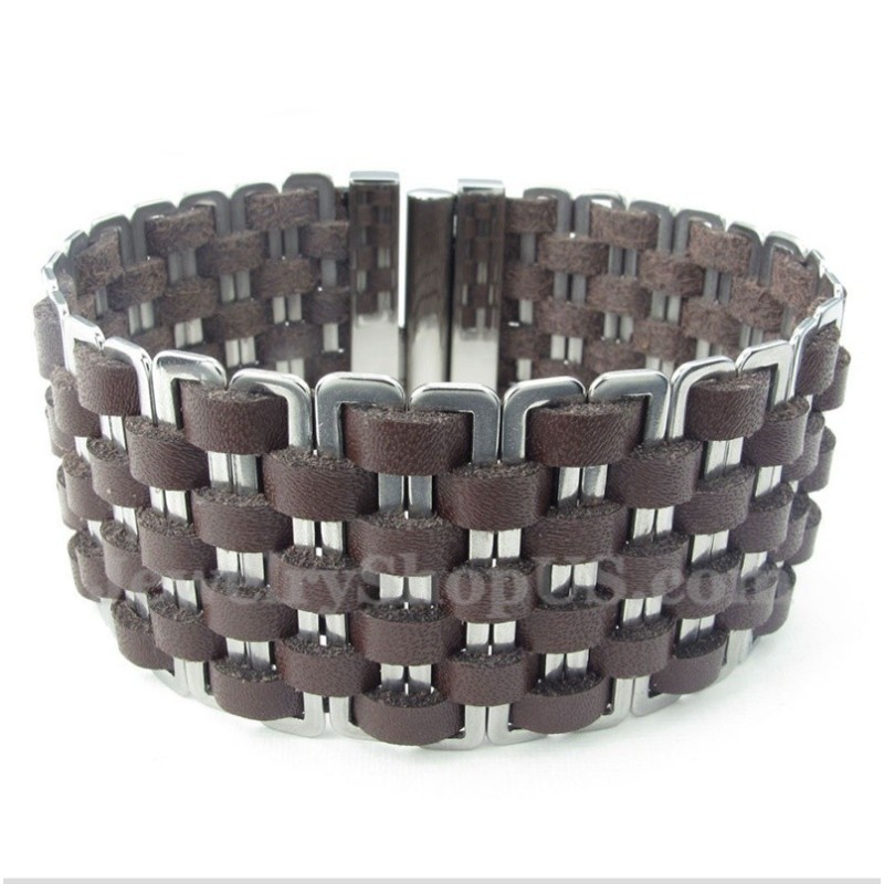 Pulsera De Titanio Y Cuero Para Hombre