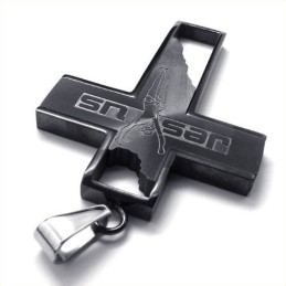 Colgante De Titanio Con Cruz De Jesús (Negro)
