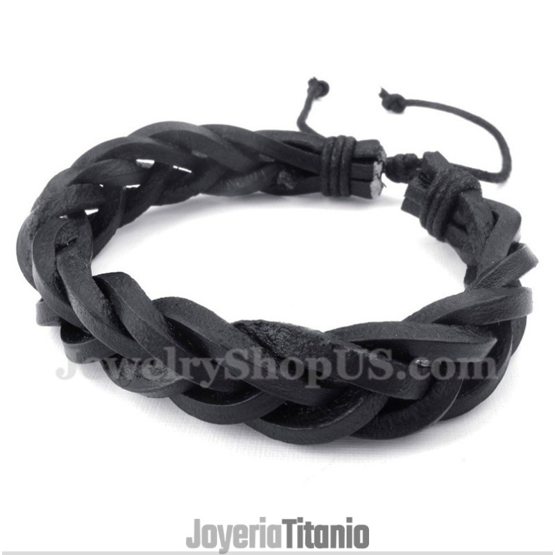 Pulsera De Titanio Y Cuero Para Hombre