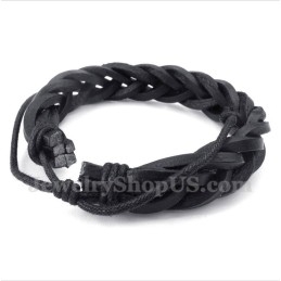 Pulsera De Titanio Y Cuero Para Hombre