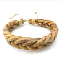 Pulsera De Titanio Y Cuero Para Hombre