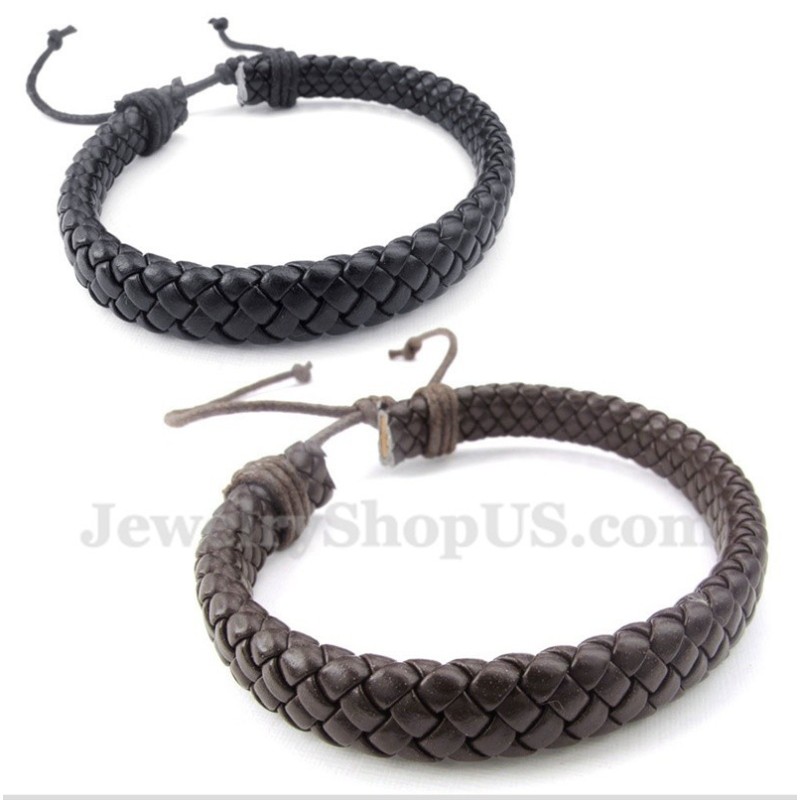 Pulsera De Titanio Y Cuero Para Hombre