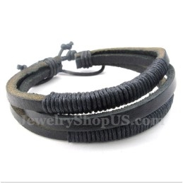 Pulsera De Titanio Y Cuero Para Hombre