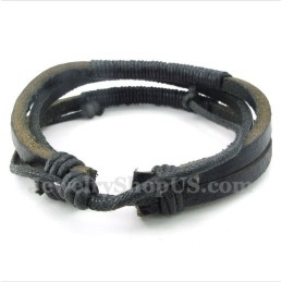 Pulsera De Titanio Y Cuero Para Hombre