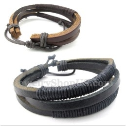 Pulsera De Titanio Y Cuero Para Hombre