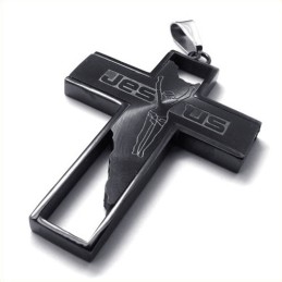 Colgante De Titanio Con Cruz De Jesús (Negro)