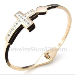 Pulsera De Titanio Con Cruz De Oro Rosa Para Hombre