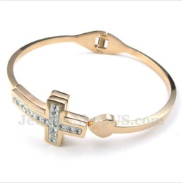Pulsera De Titanio Con Cruz De Oro Rosa Para Hombre