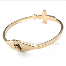 Pulsera De Titanio Con Cruz De Oro Rosa Para Hombre