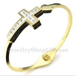Pulsera De Cruz De Oro Y Titanio Para Hombre