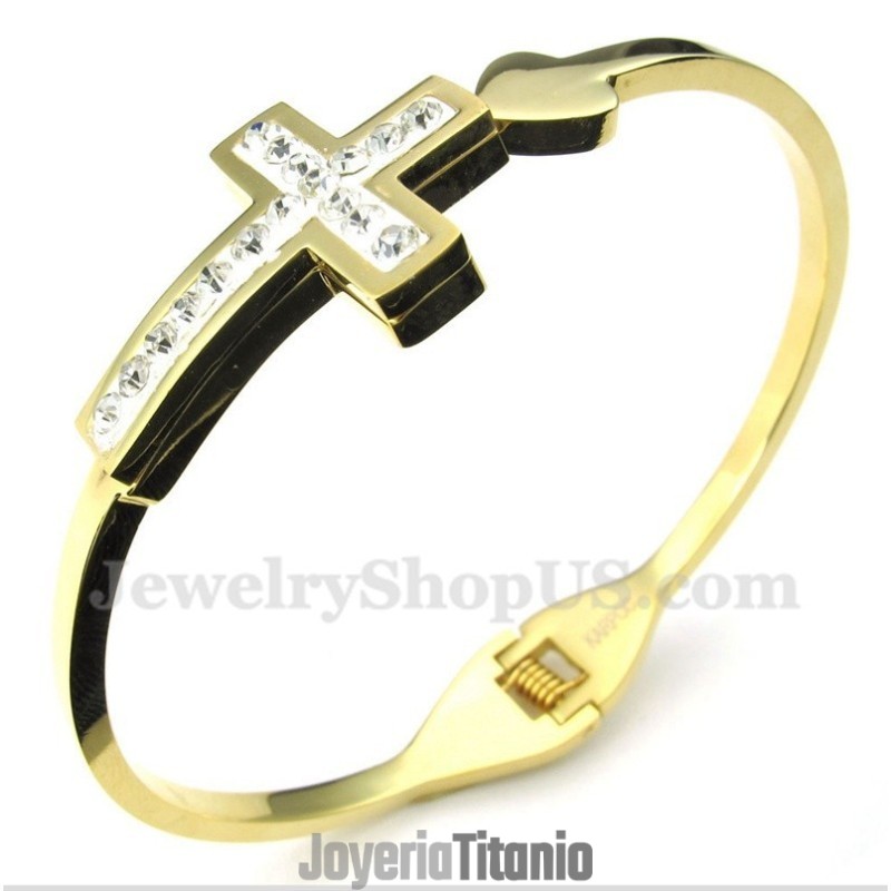Pulsera De Cruz De Oro Y Titanio Para Hombre