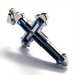 Colgante De Titanio Con Cruz De Moda (Azul)