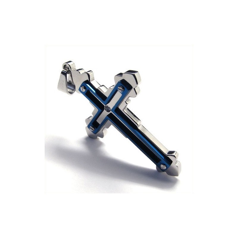 Colgante De Titanio Con Cruz De Moda (Azul)