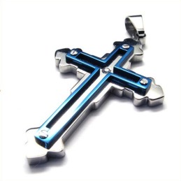 Colgante De Titanio Con Cruz De Moda (Azul)