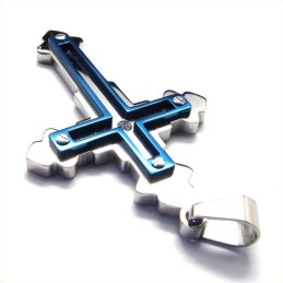 Colgante De Titanio Con Cruz De Moda (Azul)