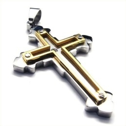 Collar Con Colgante De Cruz De Titanio Para Hombre (Dorado)