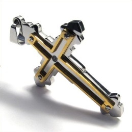 Collar Con Colgante De Cruz De Titanio Para Hombre (Dorado)