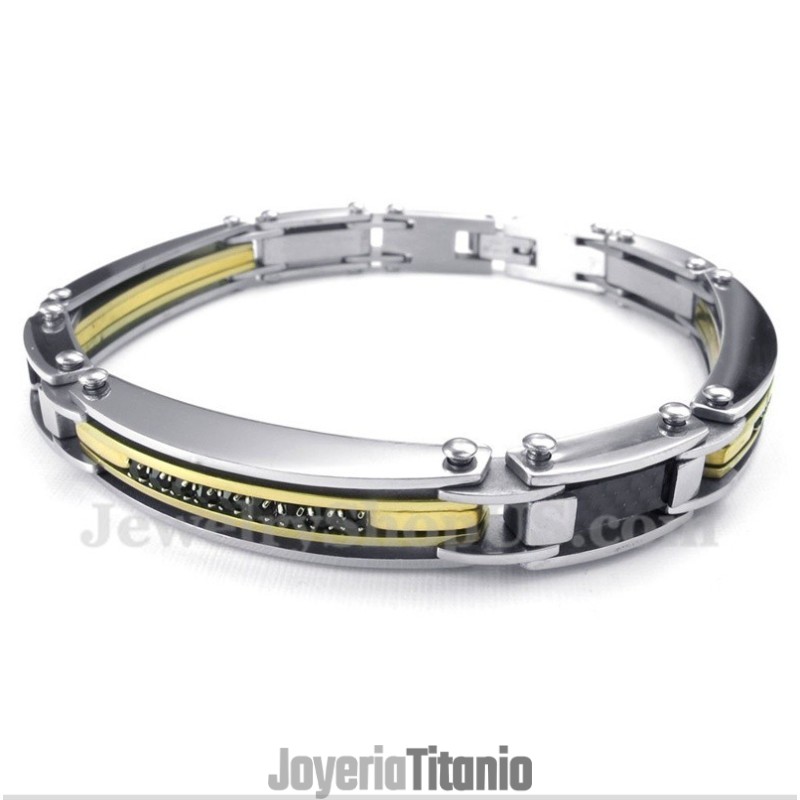 Pulsera De Titanio Con Diamantes Para Hombre