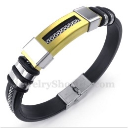 Pulsera De Titanio Y Caucho Dorado Para Hombre