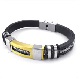 Pulsera De Titanio Y Caucho Dorado Para Hombre