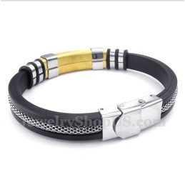 Pulsera De Titanio Y Caucho Dorado Para Hombre