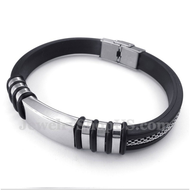 Pulsera De Caucho Y Titanio Para Hombre